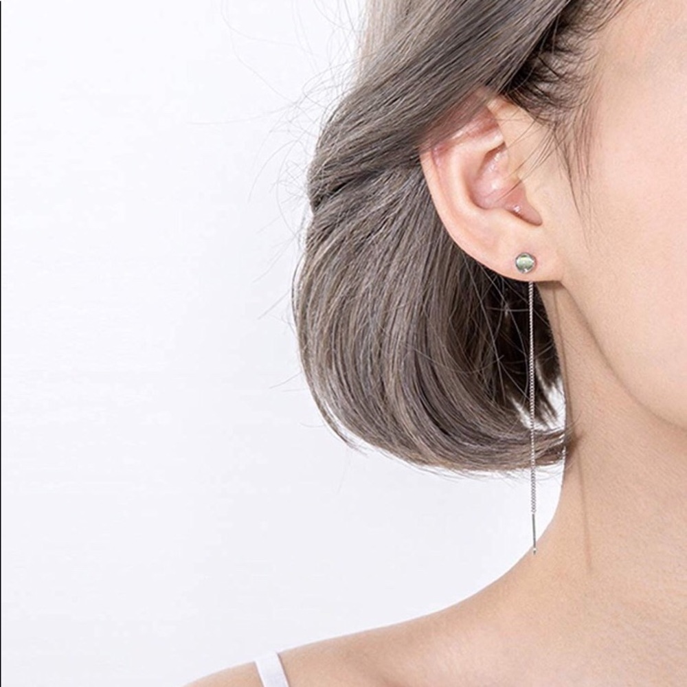 Green Cat’s Eye Threaded Earrings - 925 Sterling
